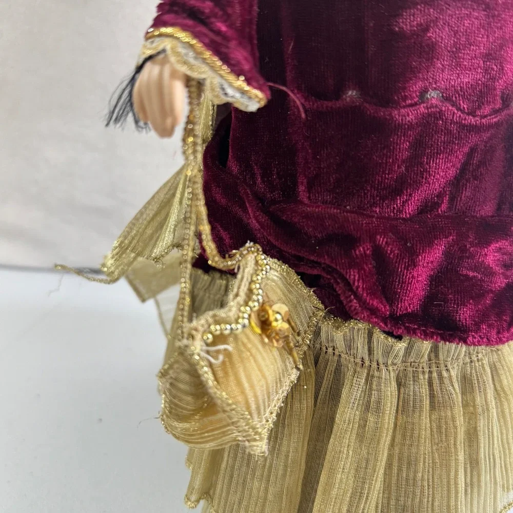Collectors Choice Porcelain Doll Burgundy Velvet Gold Gown‎ Handbag Display